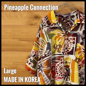 【Pineapple Connection】韓国製 アロハシャツ 半袖 柄シャツ パイナップル 亀 椰子の木 レーヨン 総柄 L US古着 アメリカ古着