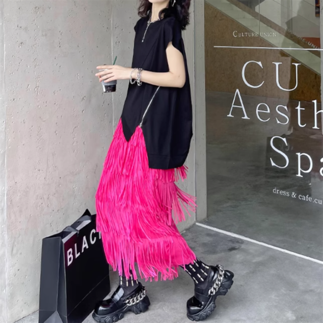 ティアードフリンジスカート　2color　10707