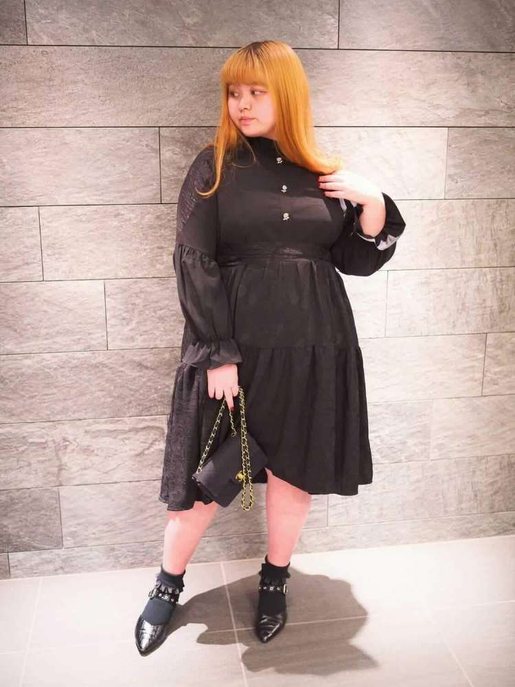 ウエストマークで美しいシルエットを叶える ウエストリボンジャカードロングワンピース 花柄 フリル襟 大きいサイズ 韓国 CH5448