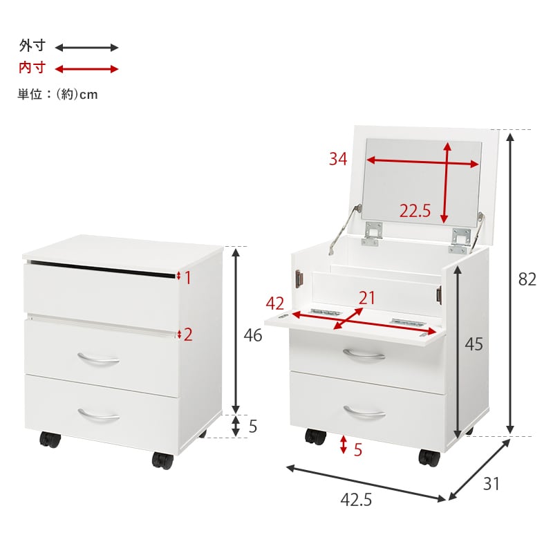 ドレッサーワゴン コスメワゴン コスメボックス メイク道具 収納 メイクミラー ドレッサー【3色展開】