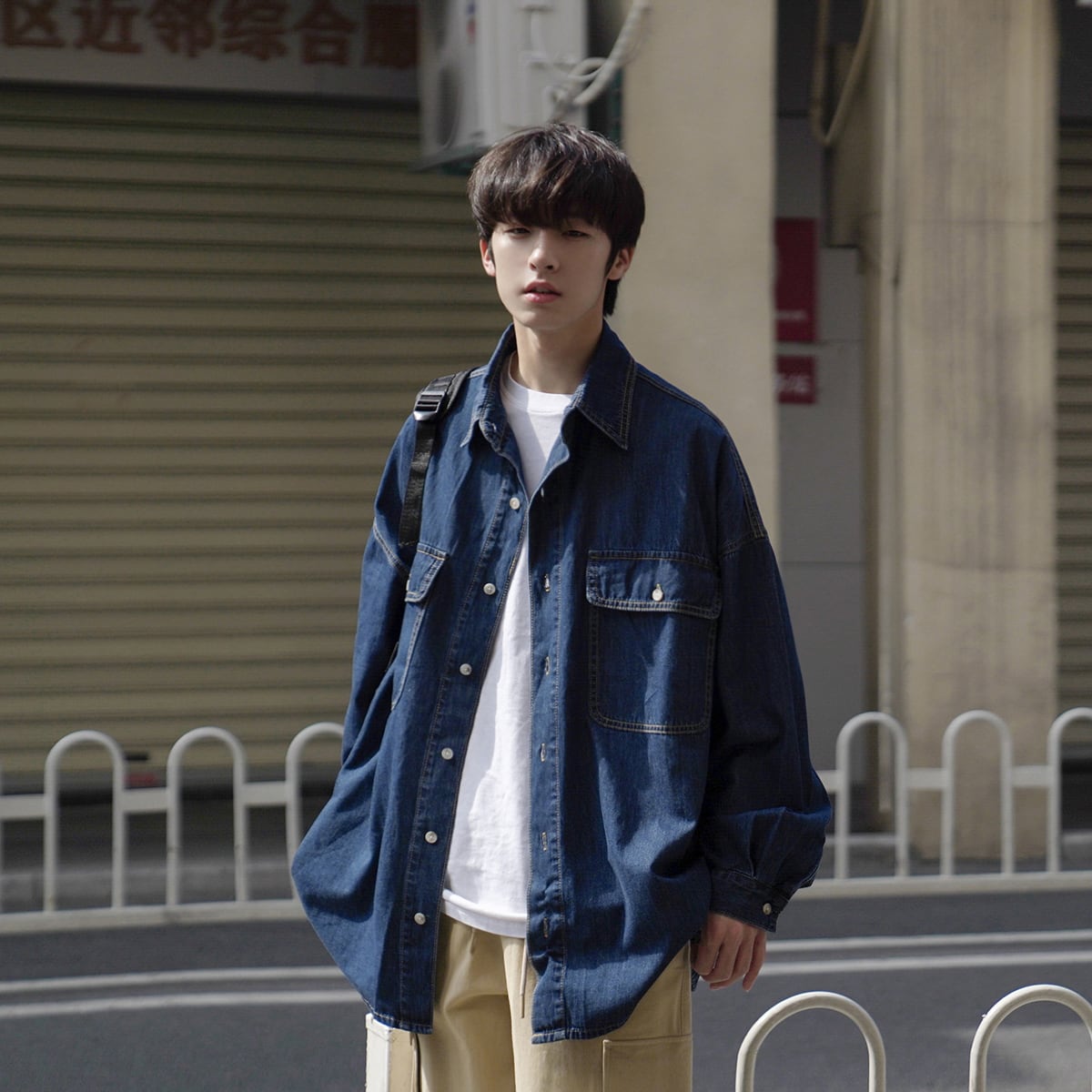 2colors/オーバーサイズデニムジャケット ビッグシャツ 韓国ストリート メンズ韓国服