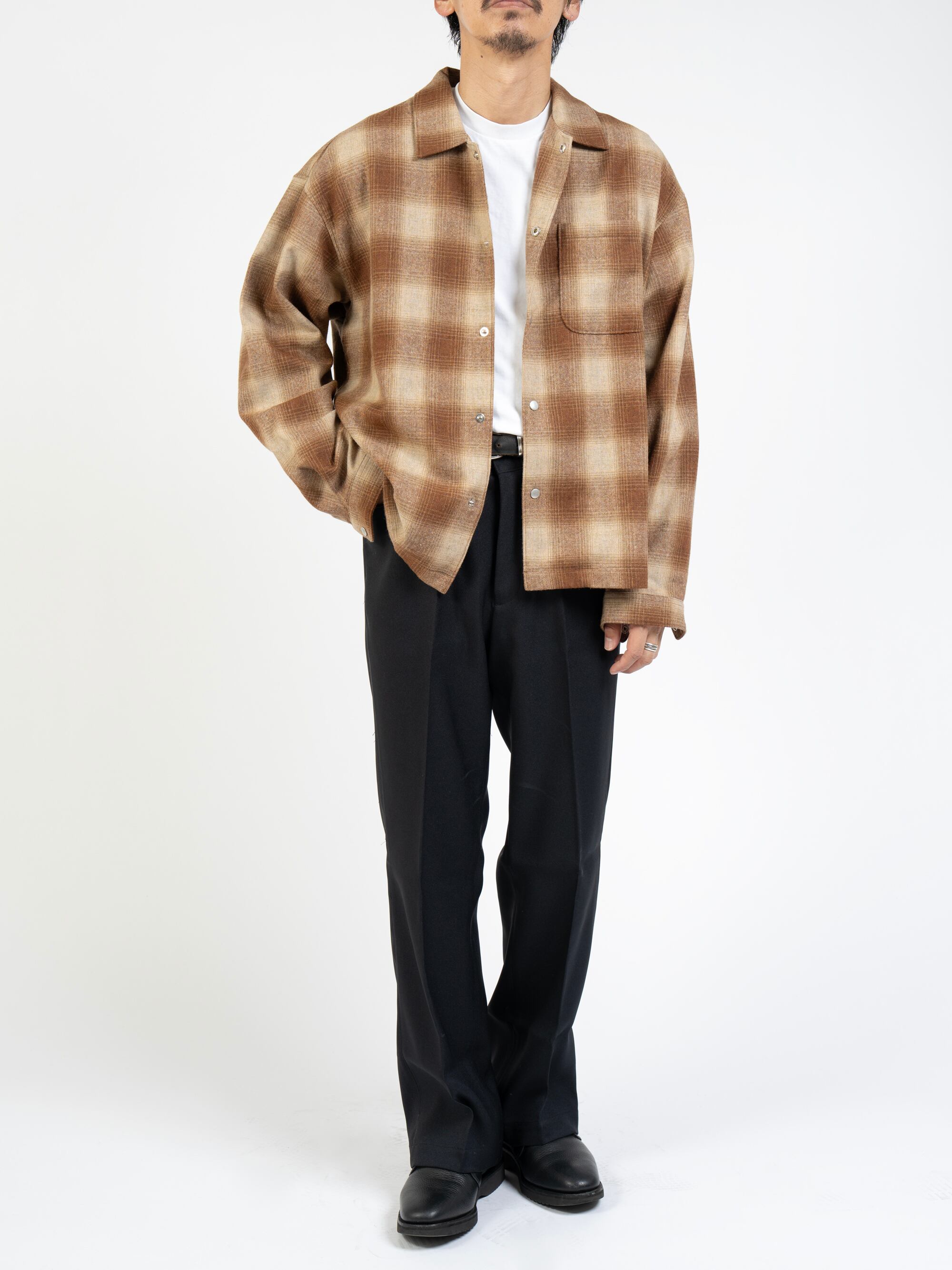 Ombre Check Shirt Jacket (beige×brown) | OVY