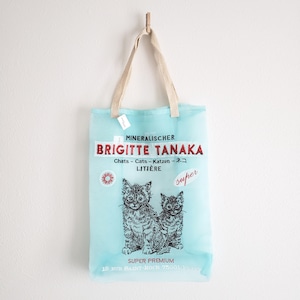 *送料無料**RESTOCK* 【BRIGITTE TANAKA】SAC CHATS ORGANZA ET BRODERIES / インポート ブリジットタナカ フランス パリ オーガンジーバッグ エコバッグ 猫 ブルー