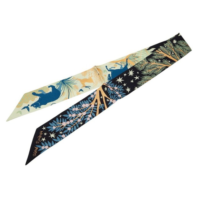 エルメス ツイリー Sous le Charme d'Orphee オルフェウスの魅力に誘われて スカーフ ネイビー マルチカラー シルク レディース HERMES 【中古】