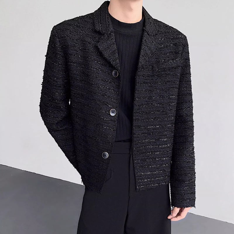 ボタンフロント 腰丈 長袖 ツイード風 ジャケット 2color MOJ0185