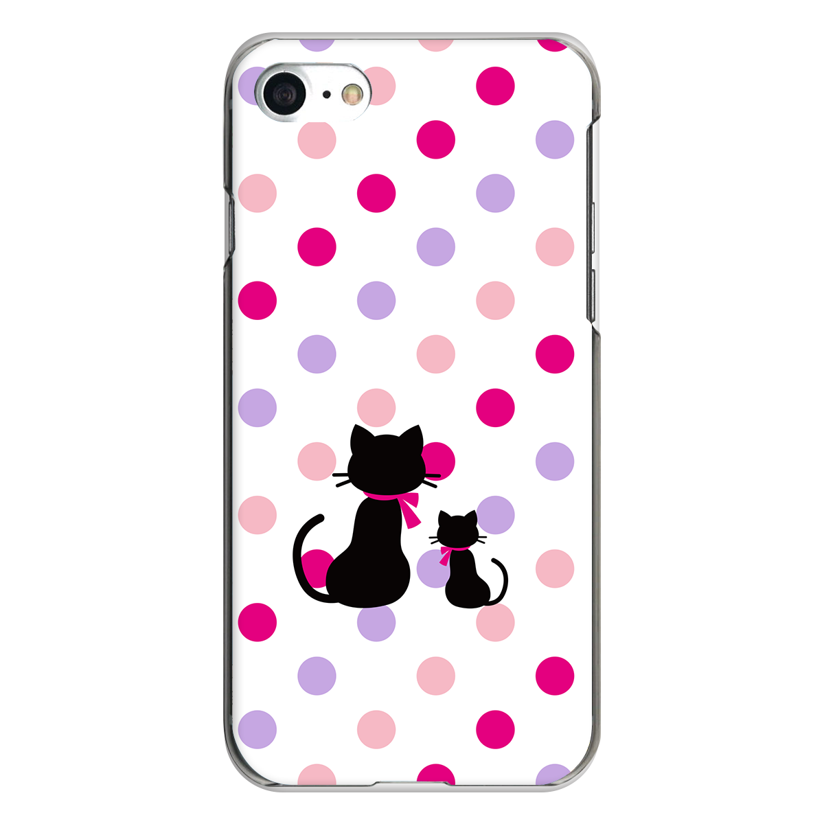 iPhone対応 スマホ ハードケース クリア 親子猫ドット-キュート 猫 足跡 【iPhone17 / iPhone16e / AQUOS / Xperia 他 iPhone / Android ほぼ全機種対応】 |dotoa367