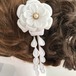 八重の花＊白❁つまみ細工 髪飾り❁薄紫＆生成＆柄 *成人式*七五三