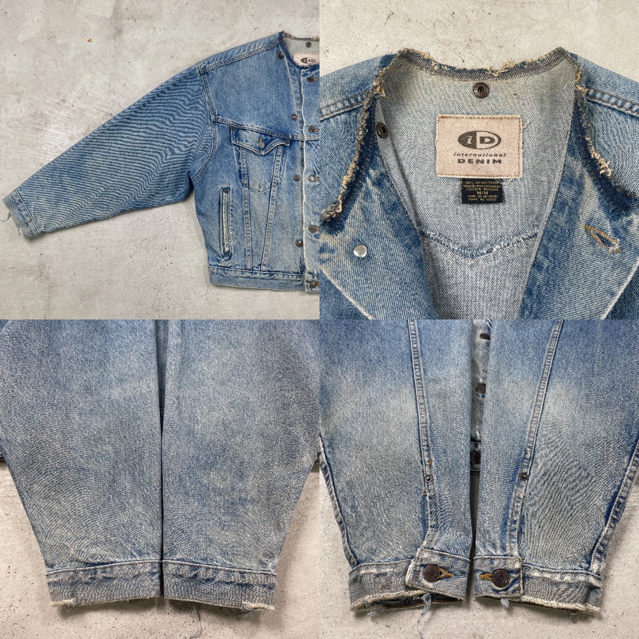 90年代 INTERNATIONAL DENIM ノーカラーデニムジャケット メンズL相当 
