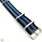 スタンダードNATOナイロンストラップ ブラック/グレー/ブルー 20mm幅 腕時計ベルト