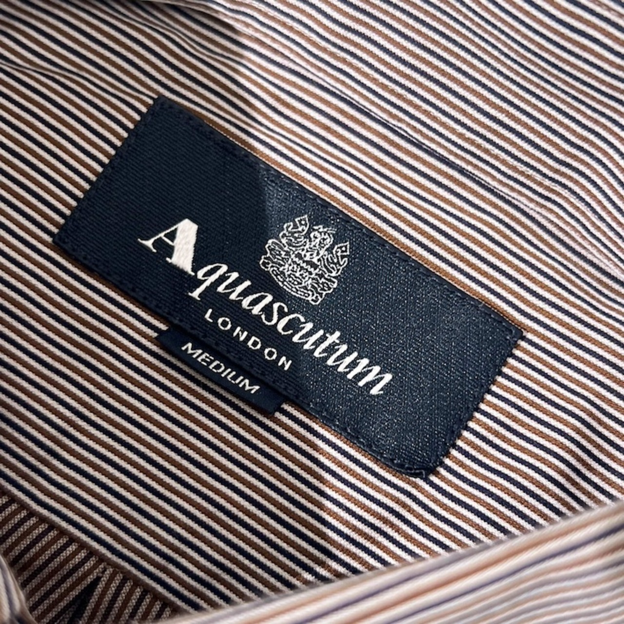 90s Aquascutum アクアスキュータム ストライプ BD ボタンダウン 長袖シャツ M/メンズ ビンテージ