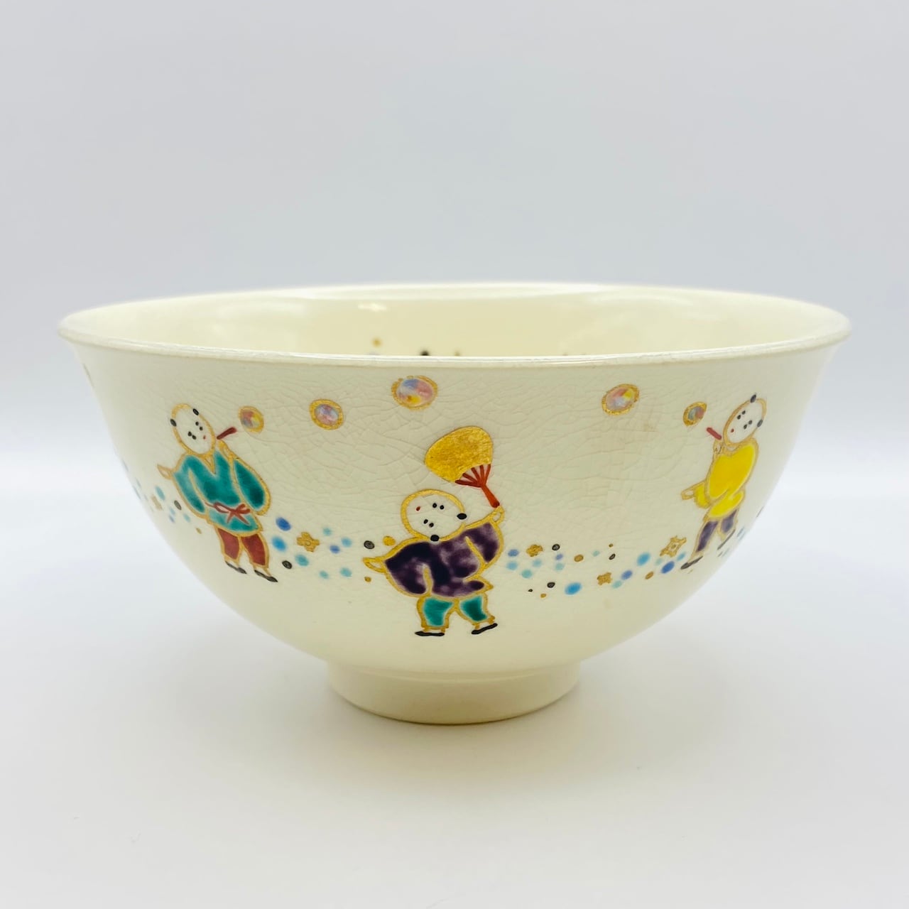 橋本美峰造 平茶碗 色絵 蛍 抹茶碗 茶道具 共箱 新古】茶碗 色絵 蛍手 唐子 橋本美峰 共箱入 | 茶道具 錦玉堂