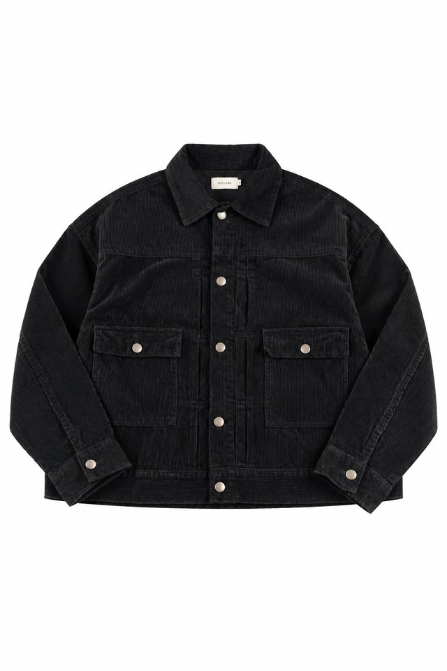 ATELANE / 8W Wide Wale Corduroy Trucker Jacket｜Black8ウェル コーデュロイ オーバーサイズ トラッカージャケット