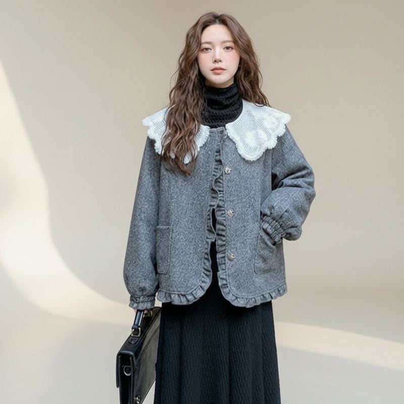 レーストリムショールネックラインジャケット L1136