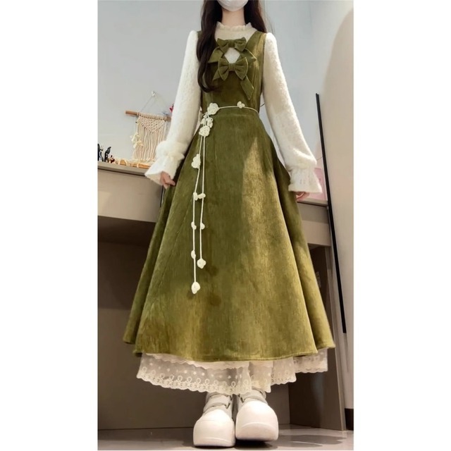 【DIANLINNAシリーズ】★ワンピース★ レディース リボン フェイクレイヤード 気質アップ デート 可愛い