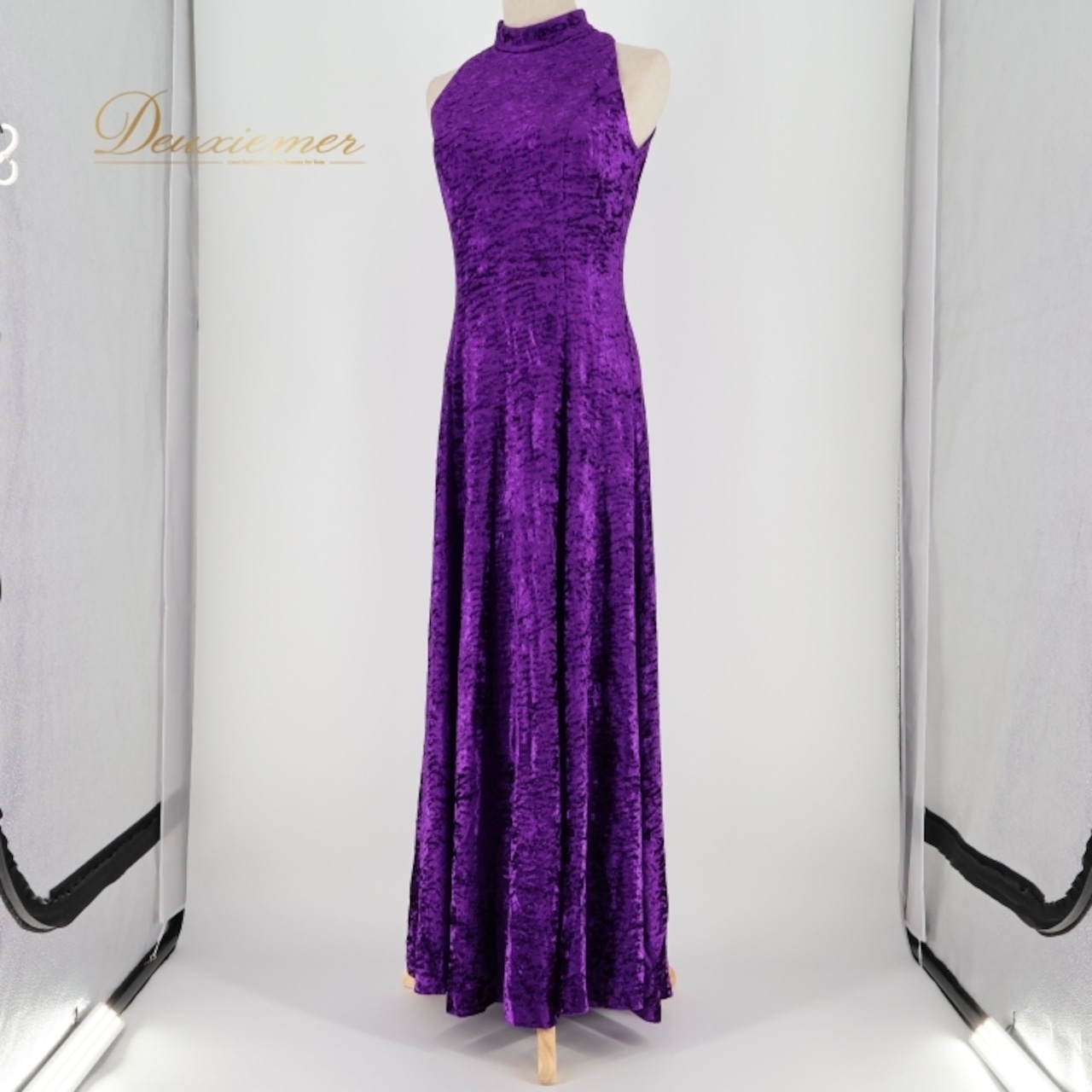 フラダンス 衣装 ワンピース ドレス Andy’s パープル系 ベロア ノースリーブ アシンメトリー 無地 シンプル 上品 華やか 鮮やか 高級感 大人っぽい セクシー かわいい 紫 深い紫 ハワイアン アロハ フラ ダンス レッスン 練習 おしゃれ