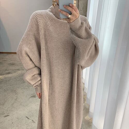 ワンピース ニットワンピ レディース ロング丈 ハイネック 冬服
