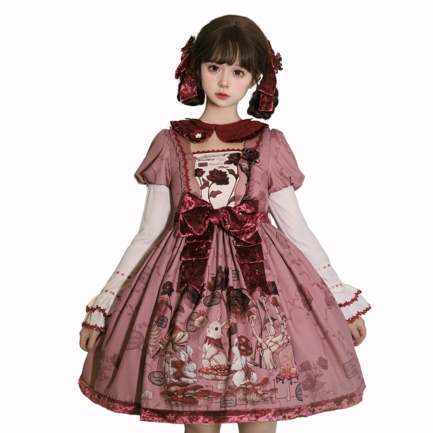 甘ロリ ワンピース メルヘンチィック うさぎプリント かわいい
