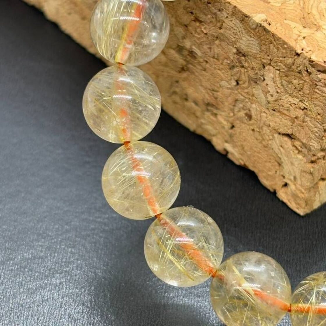 高品質 ゴールドルチルクォーツ ブレスレット 10mm 17cm 虹入り 天然石 