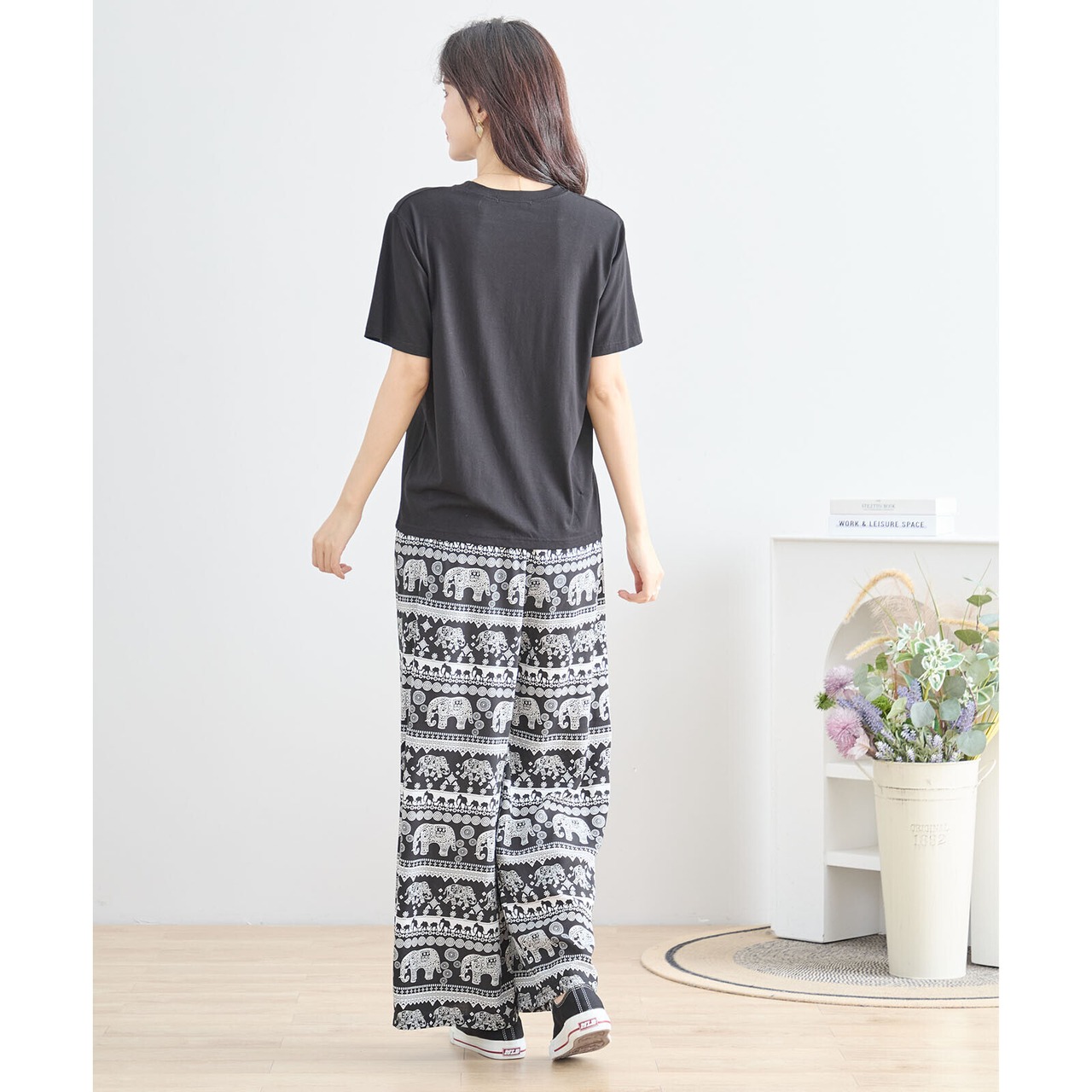 TRUBE エスニックエレファントリラックスワイドパンツ【M~L】ブラック