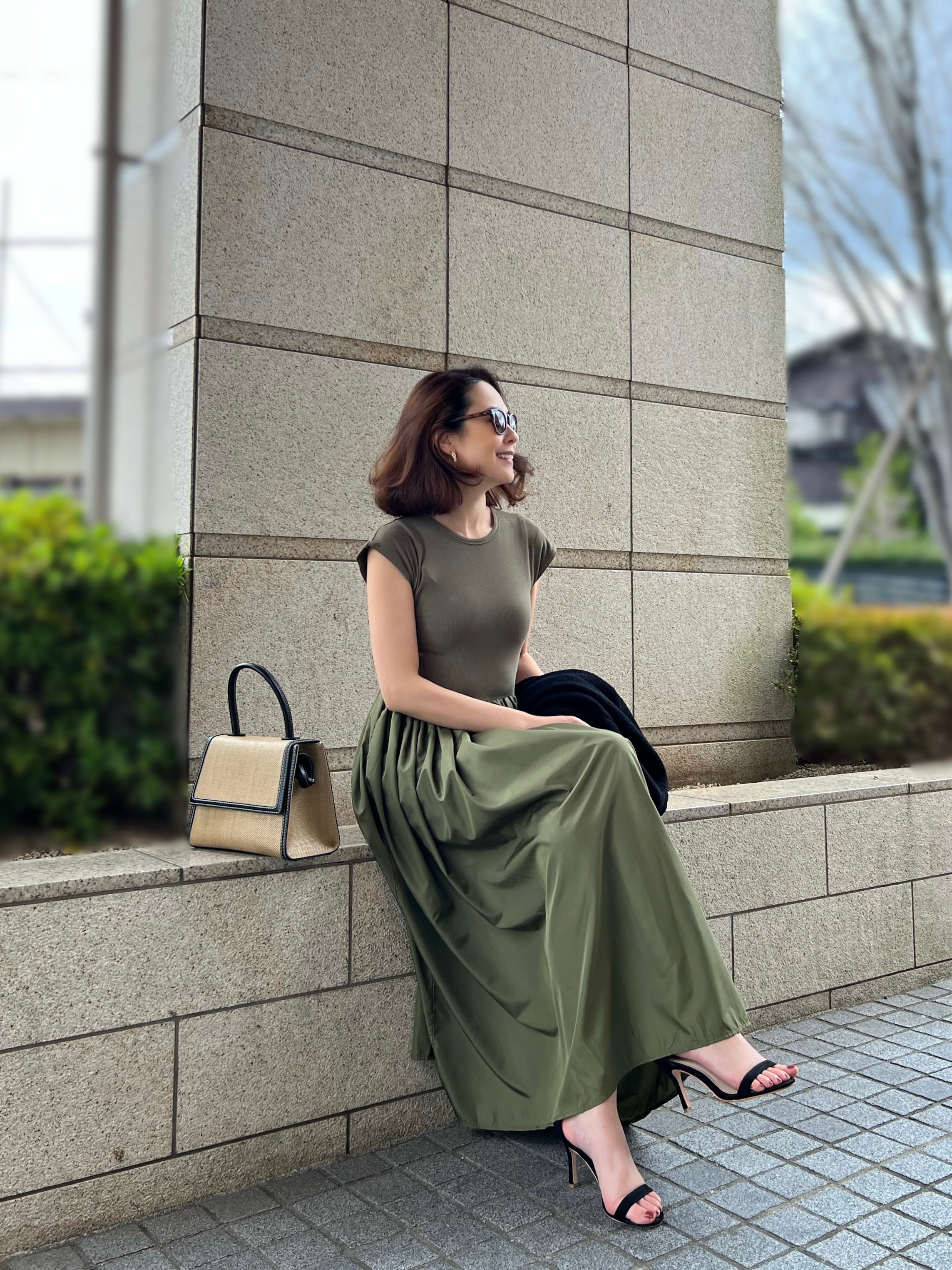 フレンチスリーブ切り替えワンピース【GREEN】 | M.NOBLE