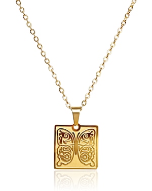 butterfly square necklace Paisley &Tribal stainless steel
