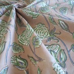 ブロックプリント生地【50cm単位】インド綿  花柄 ピンクベージュ×くすみブルー・グリーン #58910-BG1