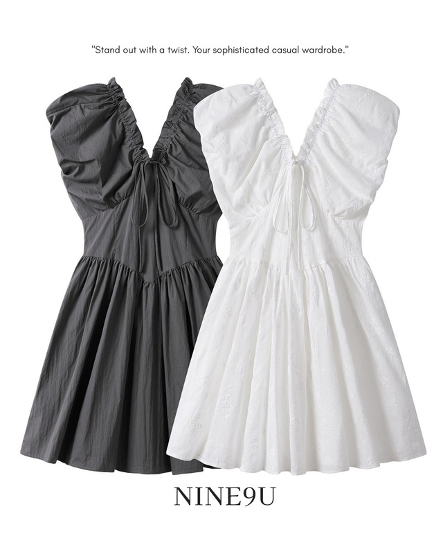 gather ribbon flare blouse 2color【NINE0292】