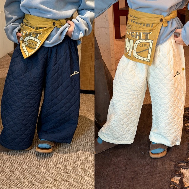 キルティングパンツ（2色展開）XDJK｜ボトムス ワイドパンツ｜小学生 ジュニア対応｜通学 普段着｜韓国子供服｜男の子 女の子｜90-160cm｜2026秋服 ［取寄］