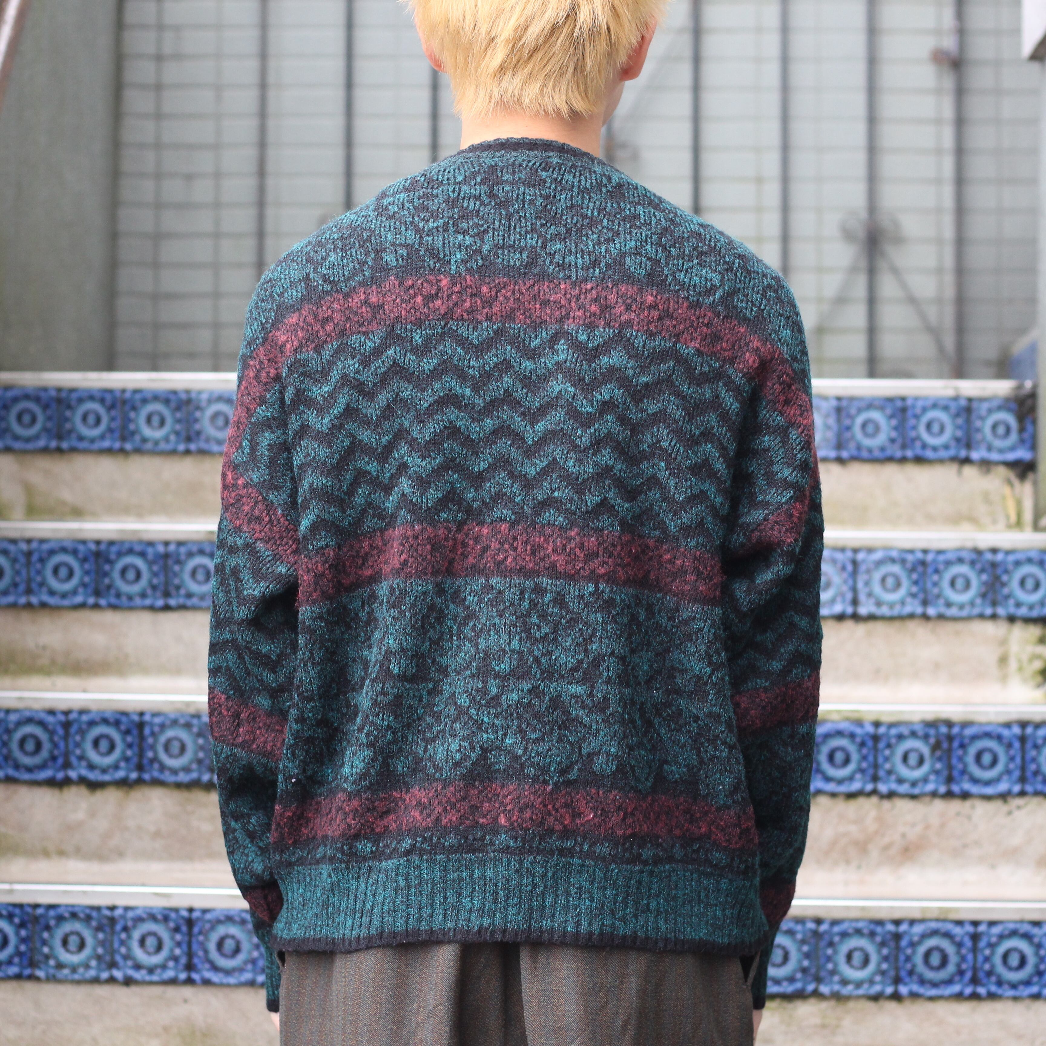 EU VINTAGE CAMBIO WAVE DESIGN KNIT/ヨーロッパ古着ウェーブデザイン