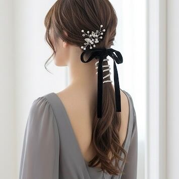 サテンリボン フラワー ヘアアクセサリー ㉖ 髪飾り 卒業式 結婚式