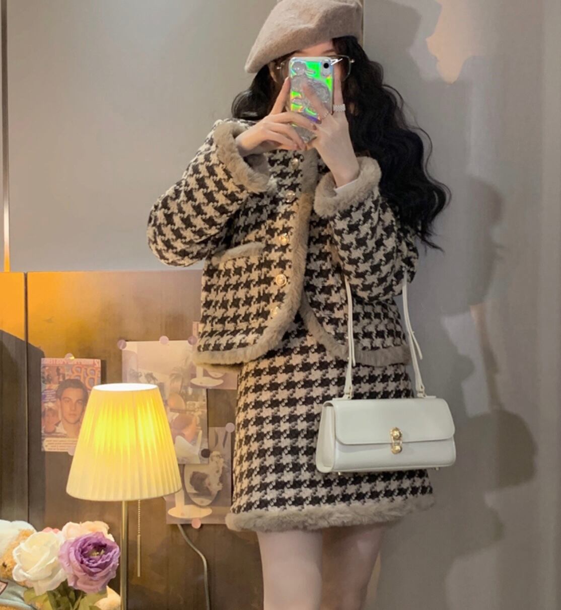 セットアップ 千鳥柄 ジャケット ミニスカート レディース 春服コーデ 新品 安価