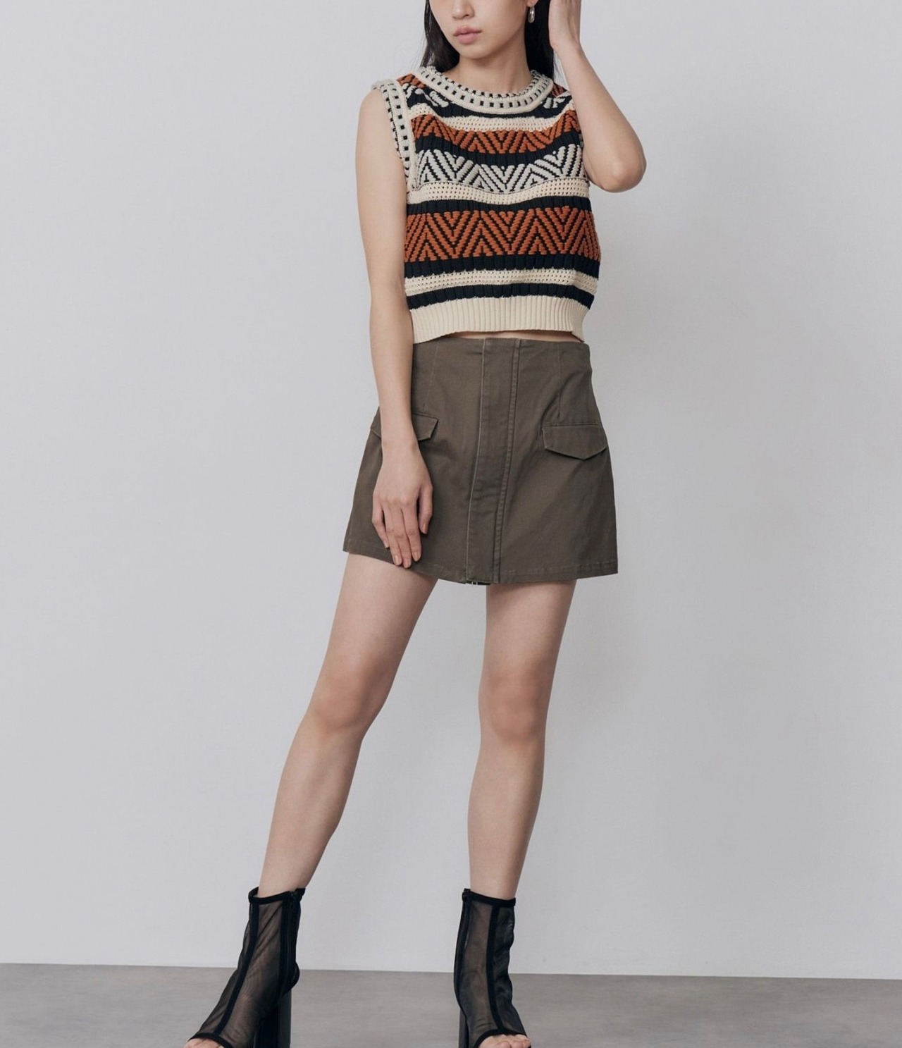 Tribal Crochet Knit Tank / ORANGE - 3