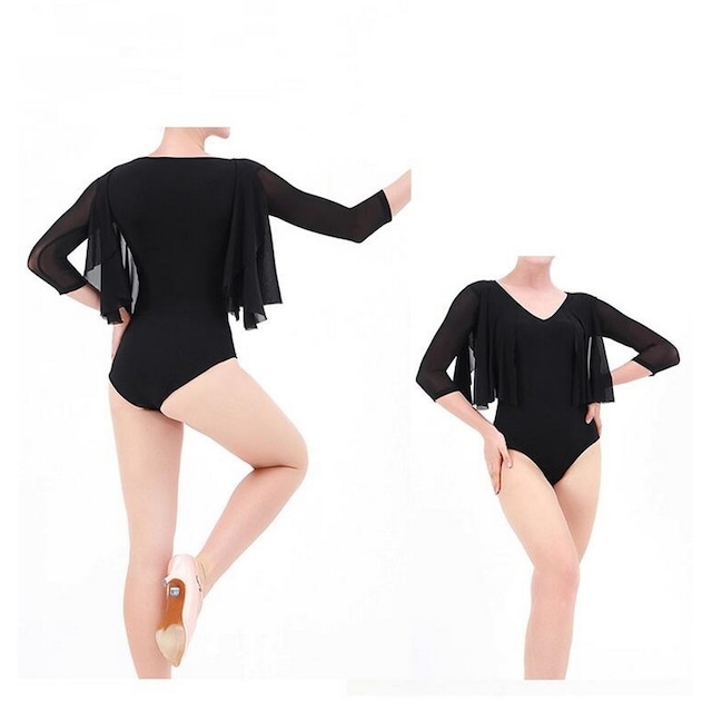 レオタードトップス ブラック フレアスリーブ ds0966