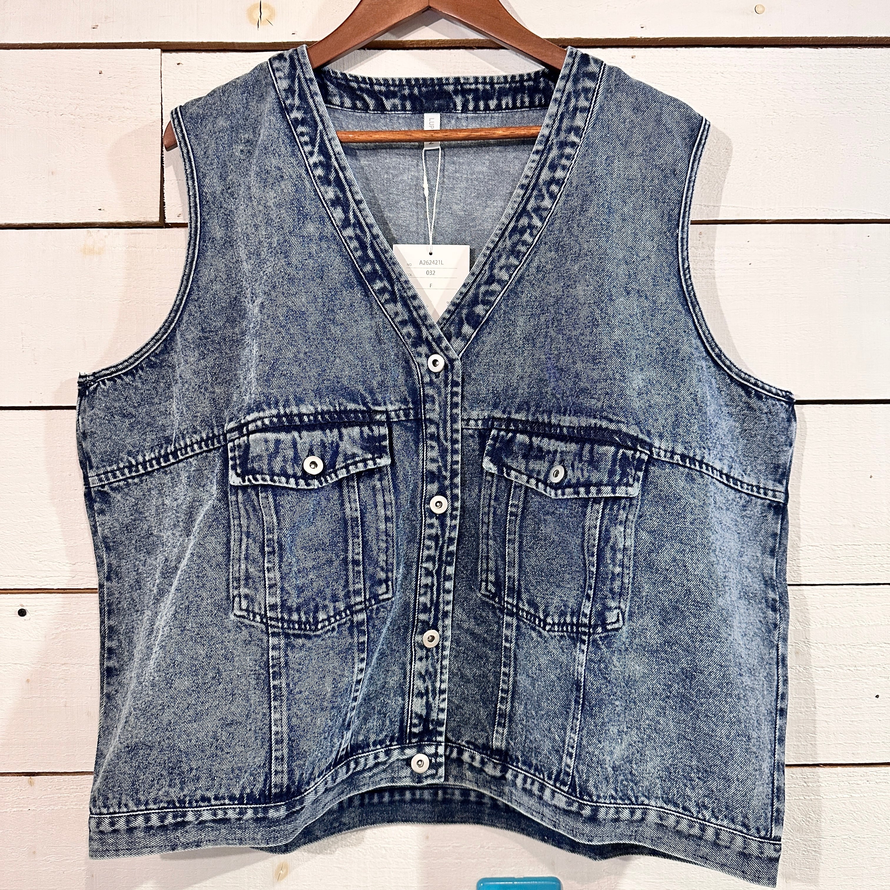 『People's』2421  カラーデニムVネックベスト　フリーサイズ　