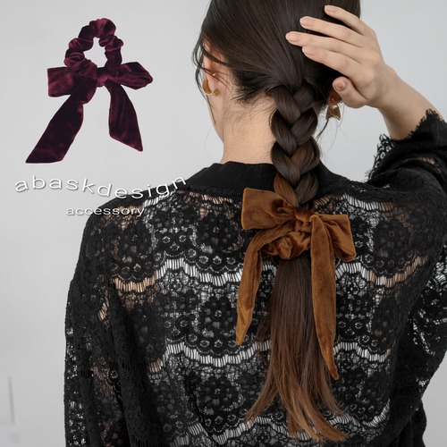 【ネコポス便】シュシュ リボン ベロア ベルベット ベロアリボン ロングリボン ヘアアクセサリー 髪留め ヘアゴム 大人っぽい まとめ髪 2701