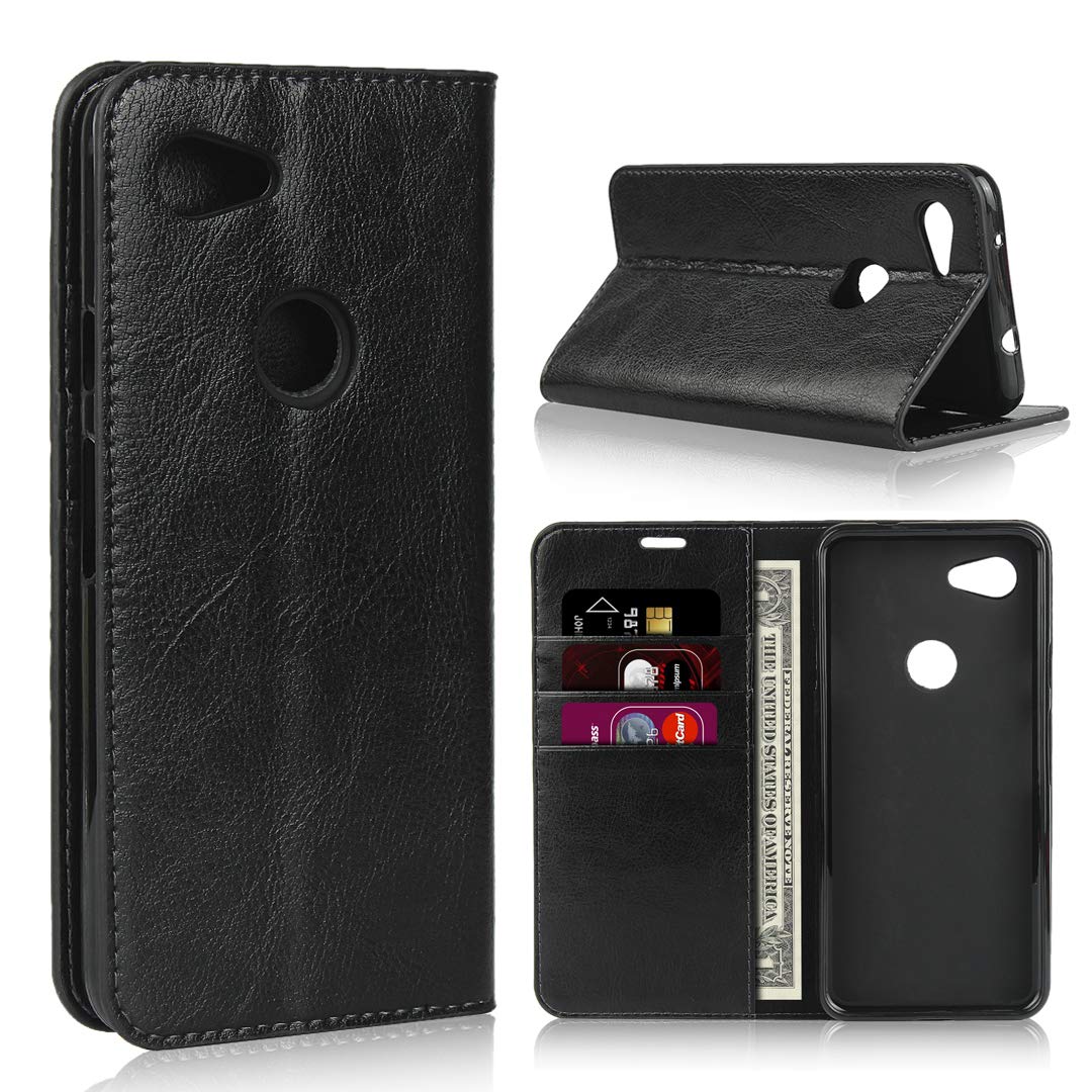 Eastwave for Google Pixel 3A ケース for Google Pixel3A 手帳型 財布型カバー 収納ポケット 牛革製品 ポケット収納付き 横置きスタンド機能 4色 ブラック