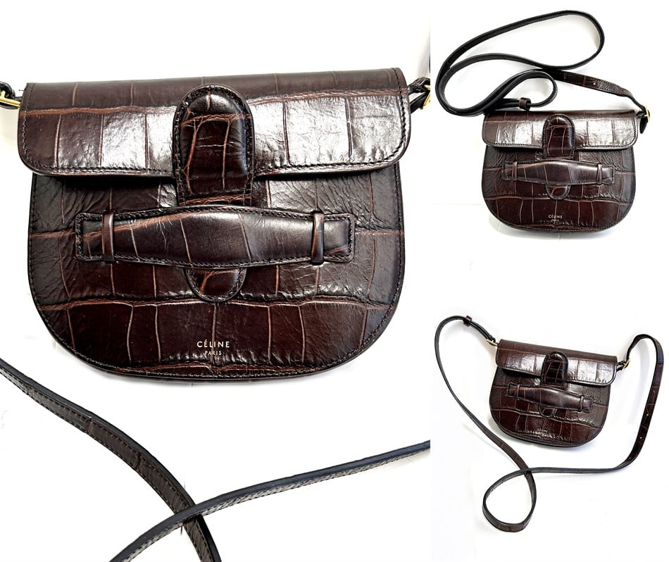 CELINE セリーヌ ミニ ショルダーバッグ ウエストバッグ 2way シンメトリカル クロコ レザー フィービー ロゴ