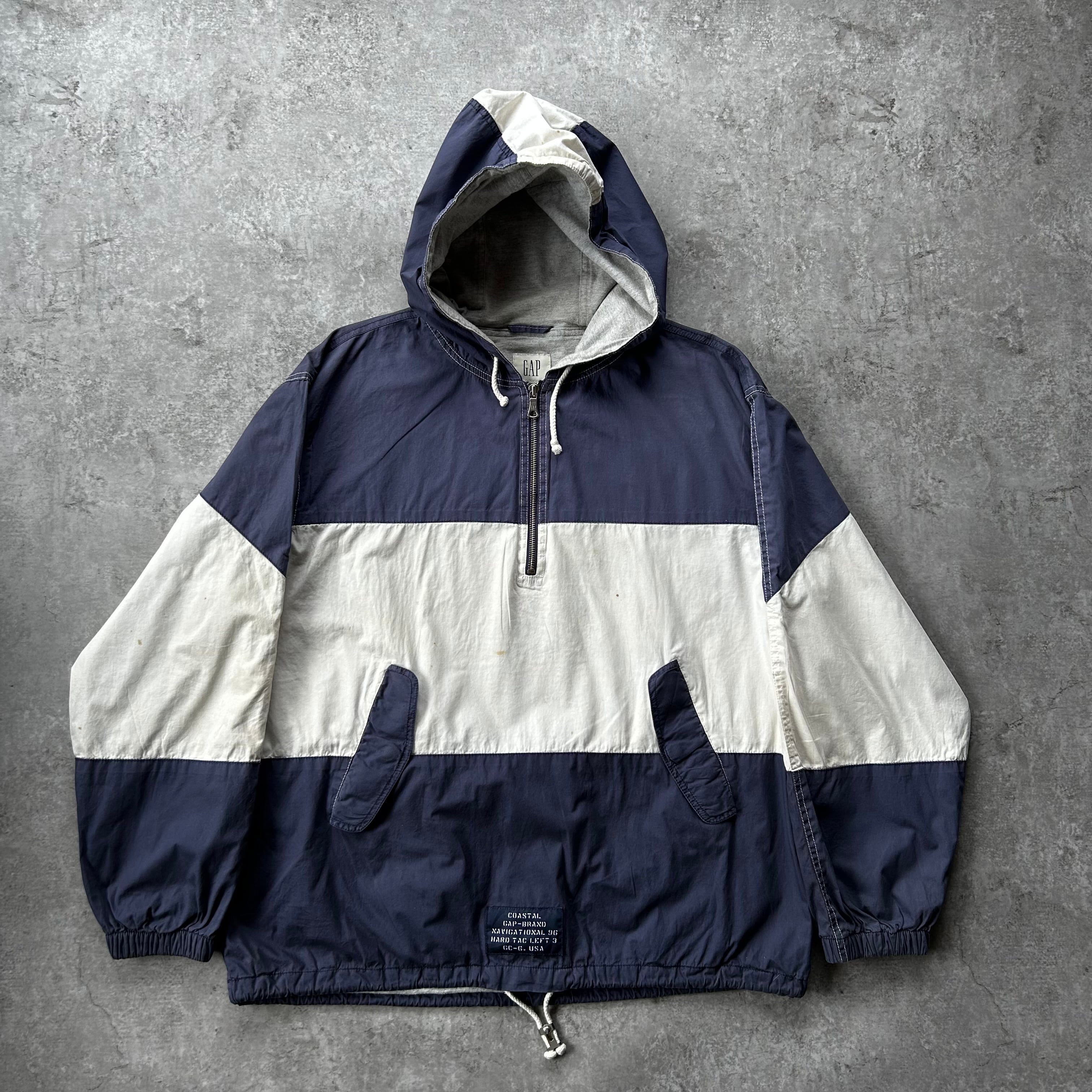 90s j.crew 名作コットンアノラック M ブルー×ホワイト 巨人タグ