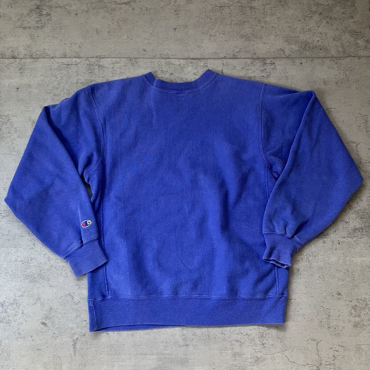 80s〜 USA製 Champion REVERSE WEAVE フェードブルー ロゴ刺繍 XL