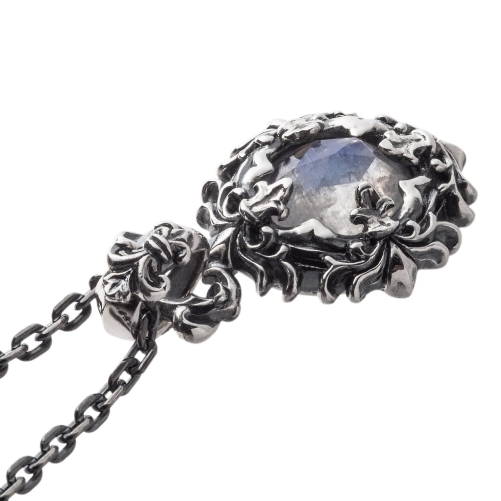 ［天然石］ムーンストーンと銀の薔薇ペンダント&リングセット　制作アトリエ「之」 ローズカットブルームーンペンダント ACP0361 Rose cut blue