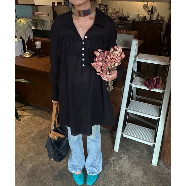 hem cut-off shearlig tunic blouse S1184