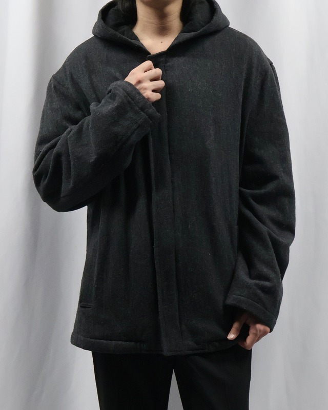 mid-length wool hooded coat
