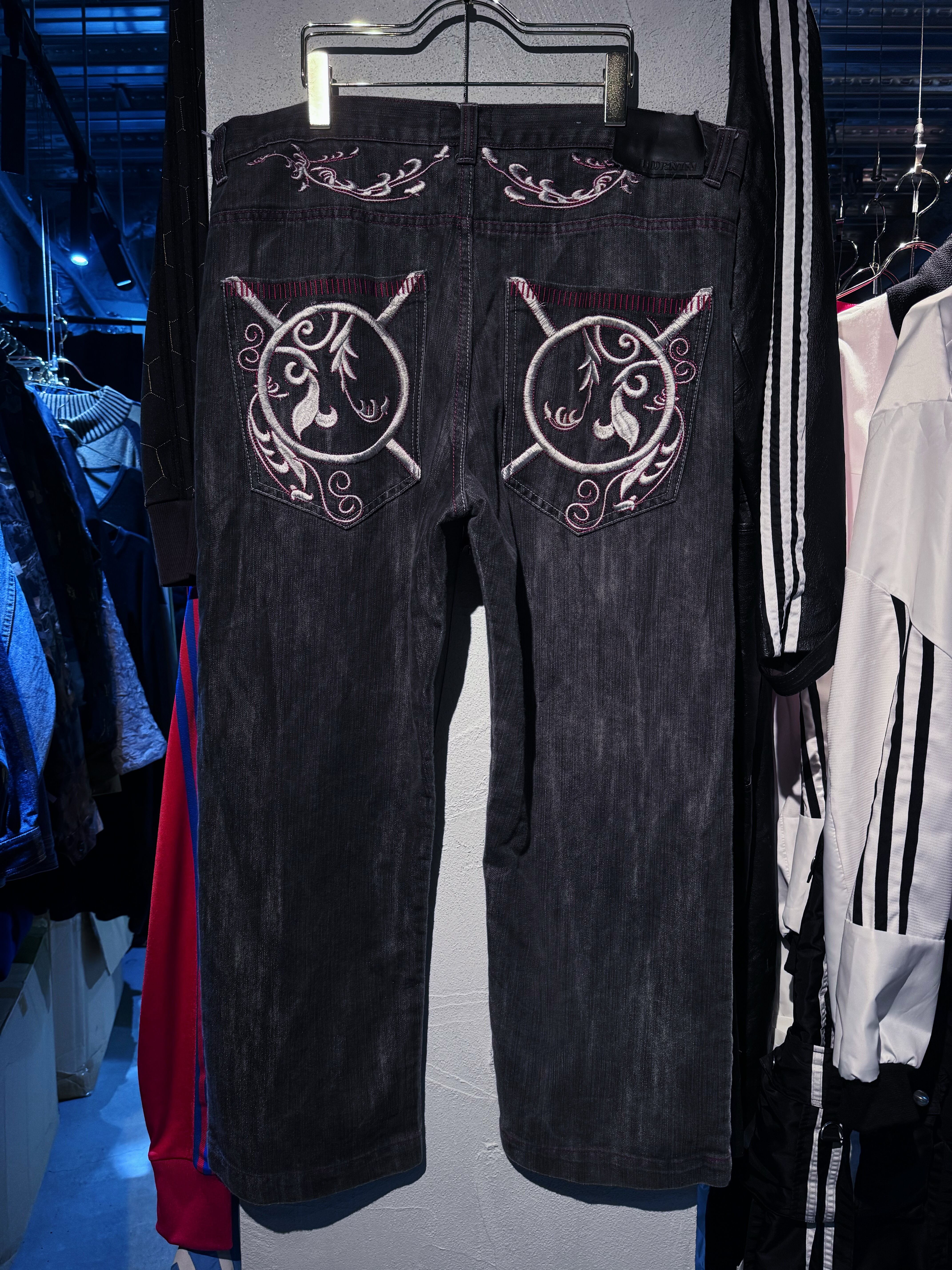 【D4C】vintage trival embroidery design redstich buggy denim pants