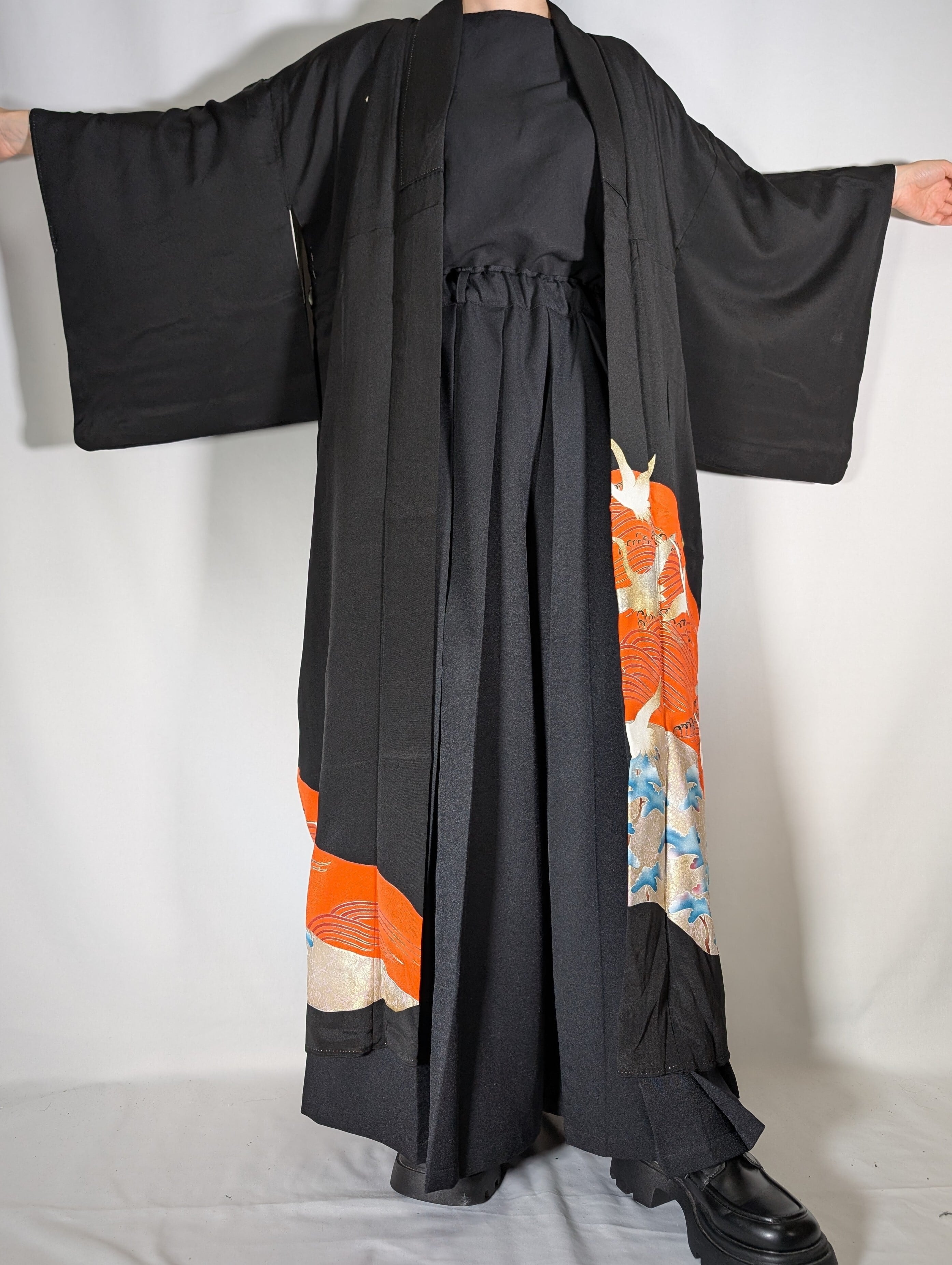 14465】 着物リメイク 黒留袖 ロングコート kimono tomesode remake