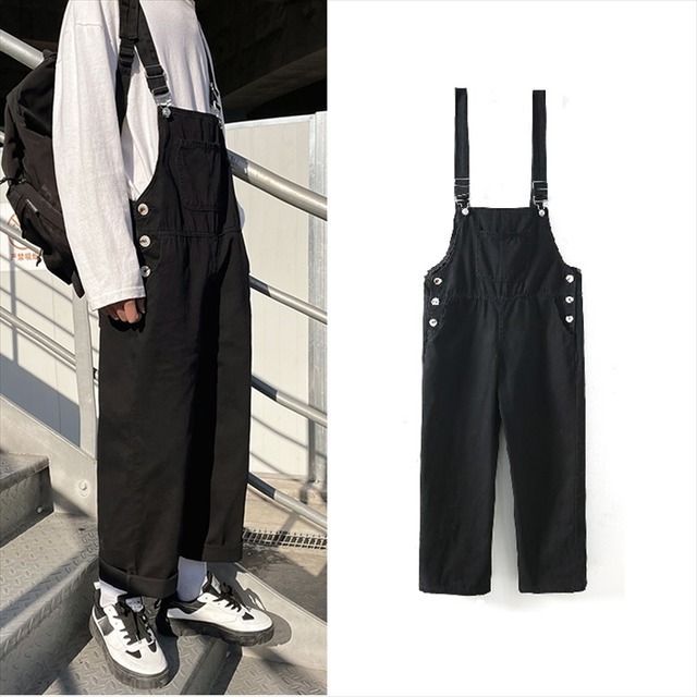 サイドボタン サロペット オーバーオール ジャンプスーツ オールインワン トレンド カジュアル 重ね着 ワイドパンツ ロールアップ ホワイト ブラック メンズ 取寄 発送目安14 21日営業日 Laff Store For Men ショップ情報 配送スケジュールを必ずご確認下さい