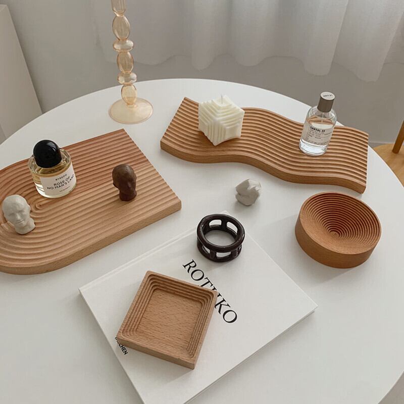 カフェ トレイ ウッド トレー プレート ウェーブ オブジェ 韓国 北欧