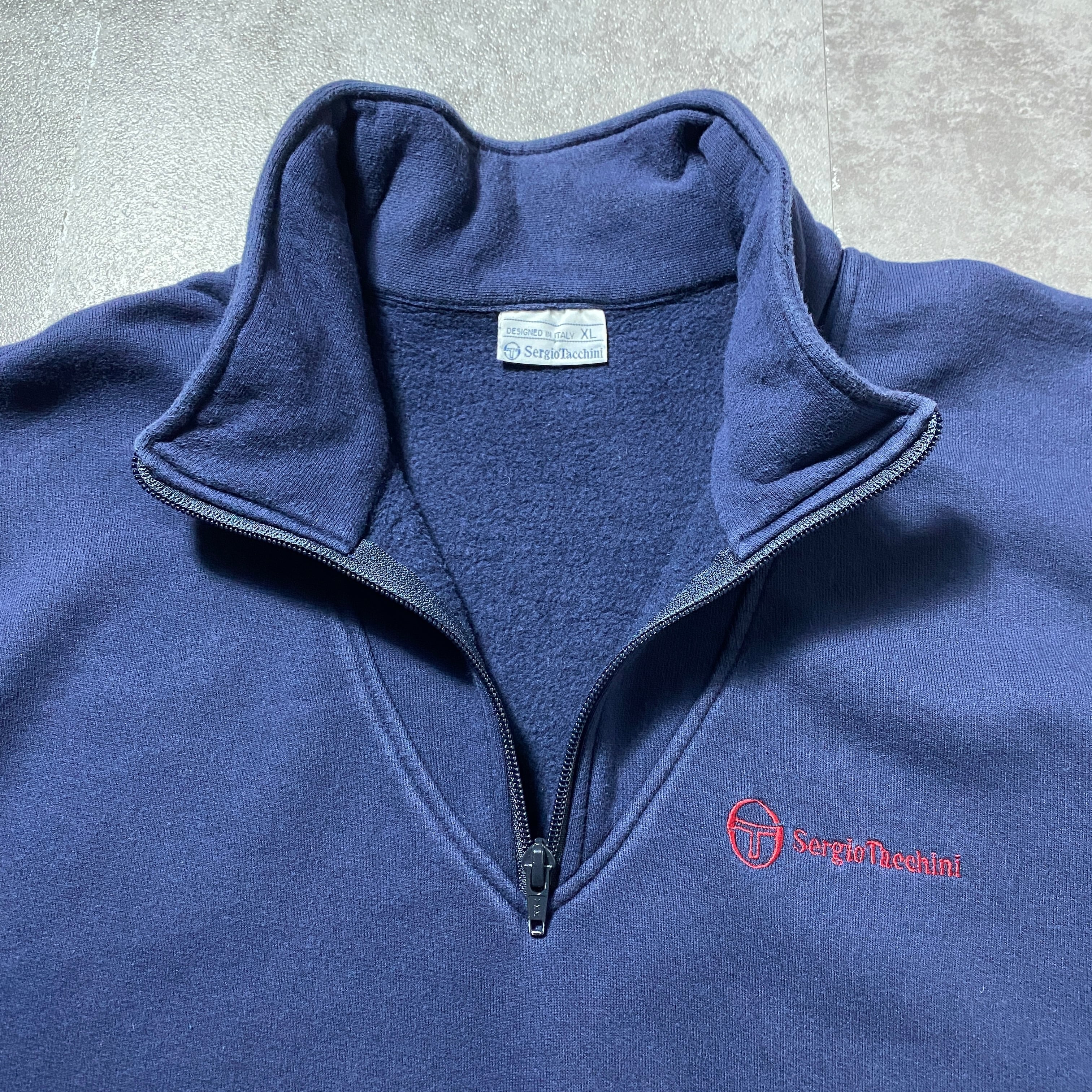 90's SERGIO TACCHINI ビックロゴ刺繍　切り替えトレーナー 90's Sergio Tacchini セルジオタッキーニ 刺繍ワンポイント ハーフ