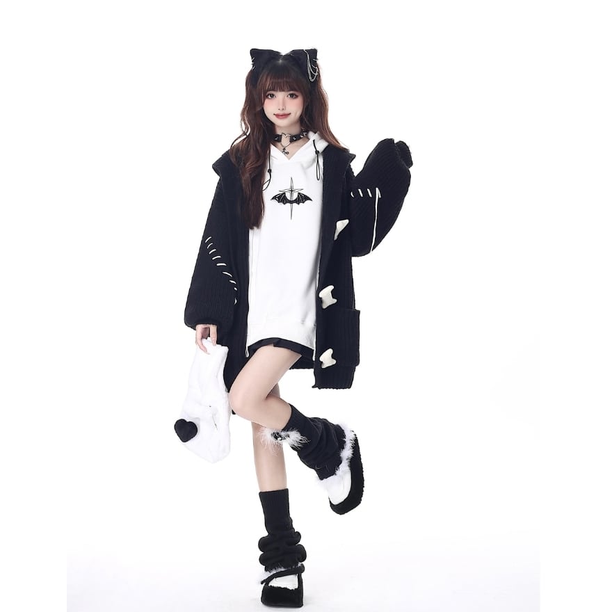 ロリータ CRAZYGIRL カーディガン フード付き ツギハギ 骨ボタン