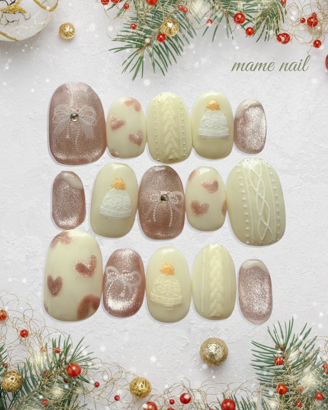 【完成品】ニットとリボンと帽子 15枚 ネイルチップ セット #ncs025