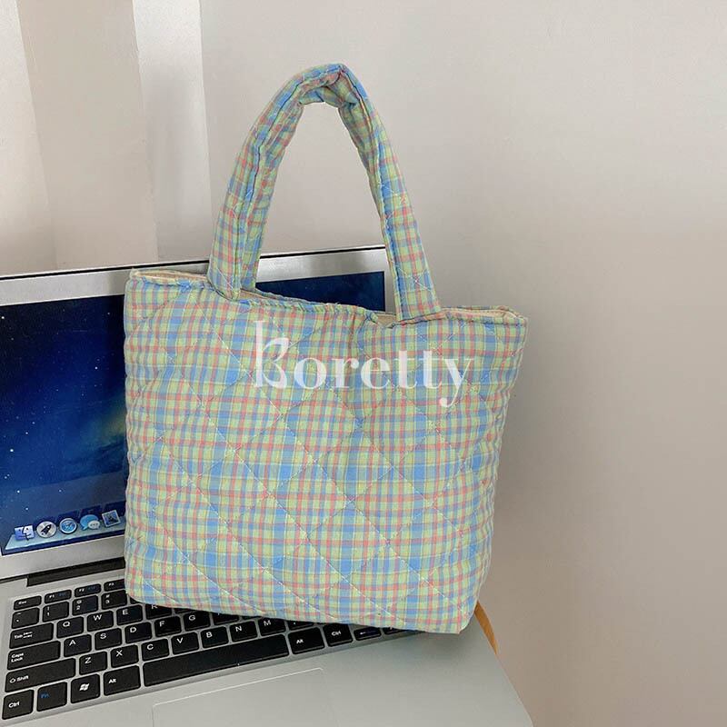 韓国雑貨 韓国人気 ダンプリング リストレットバッグ 5色 BAG】韓国風キルティングチェック柄ハンドバッグ 全5色